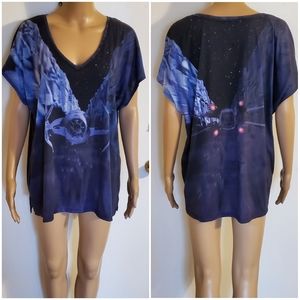 Womens XL Rock & Republic Star Wars Death Star Vader Jet Sparkle Blue Tee Top